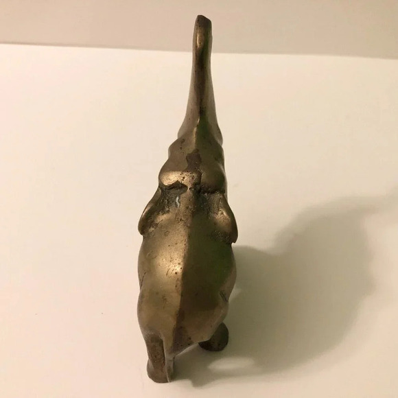 Vintage Brass Elephant Trunk Up Animal 4.75 Inch Tall Figurine Decor - Picture 10 of 10